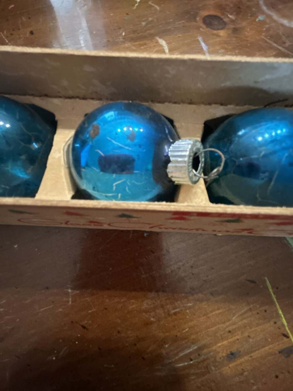 Vintage Shiny Brite Blue Glass Christmas Tree Ornament Set